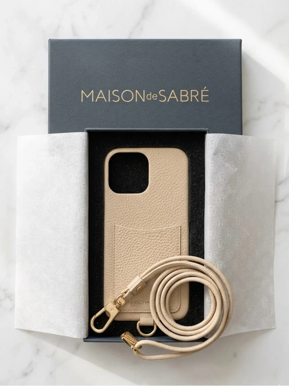 MAISON de SABRÉ Leather Beige Wallet and Sling Phone Case iPhone 13 Pro Max